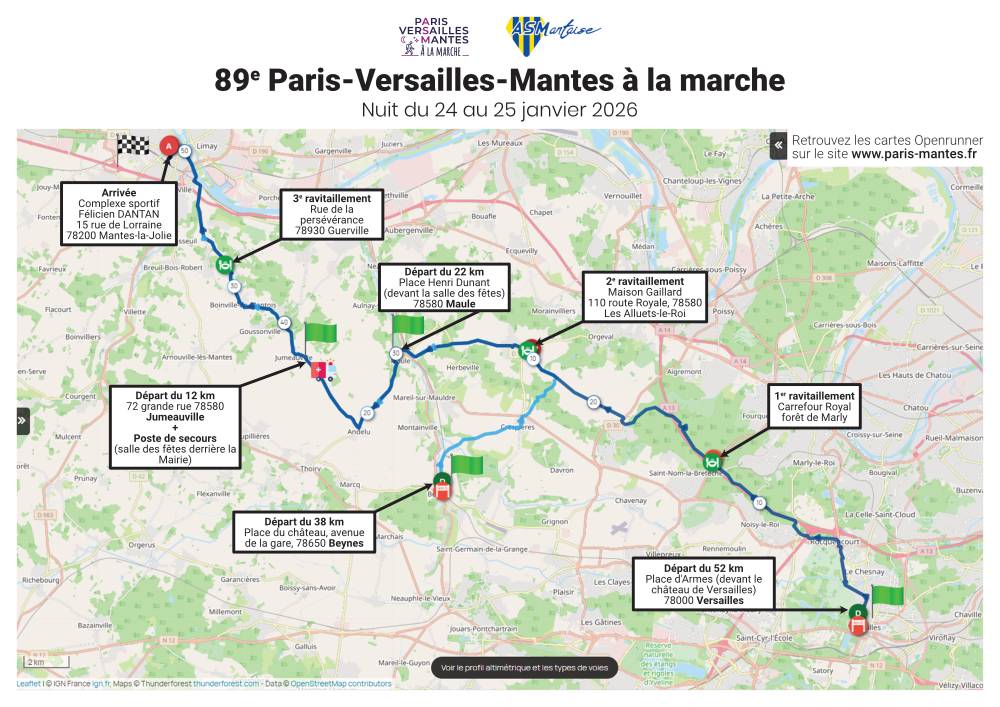 Carte parcours Paris Versailles Mantes marche 2026